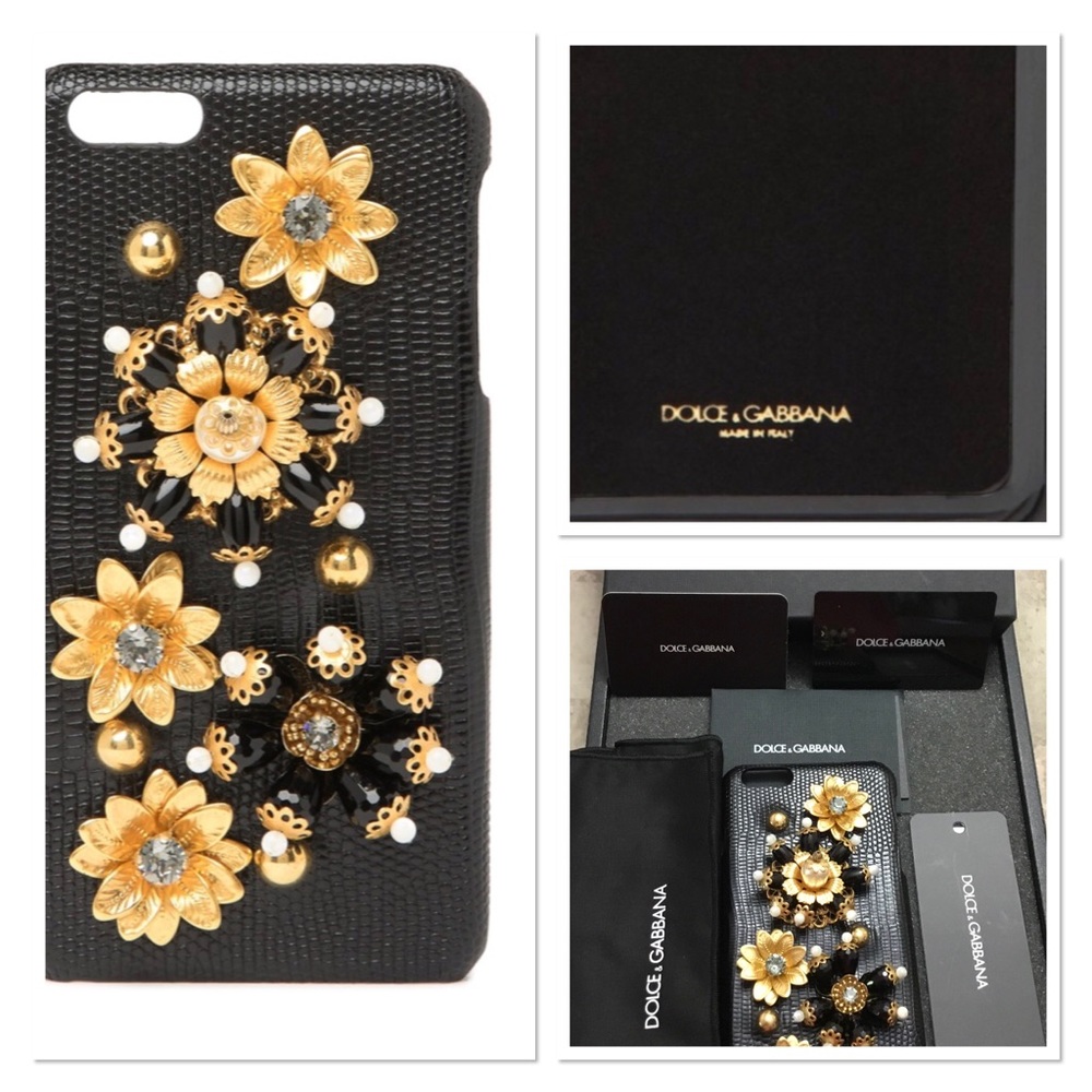 🌷 NIB Dolce & Gabbana Black Embellished Phone Case